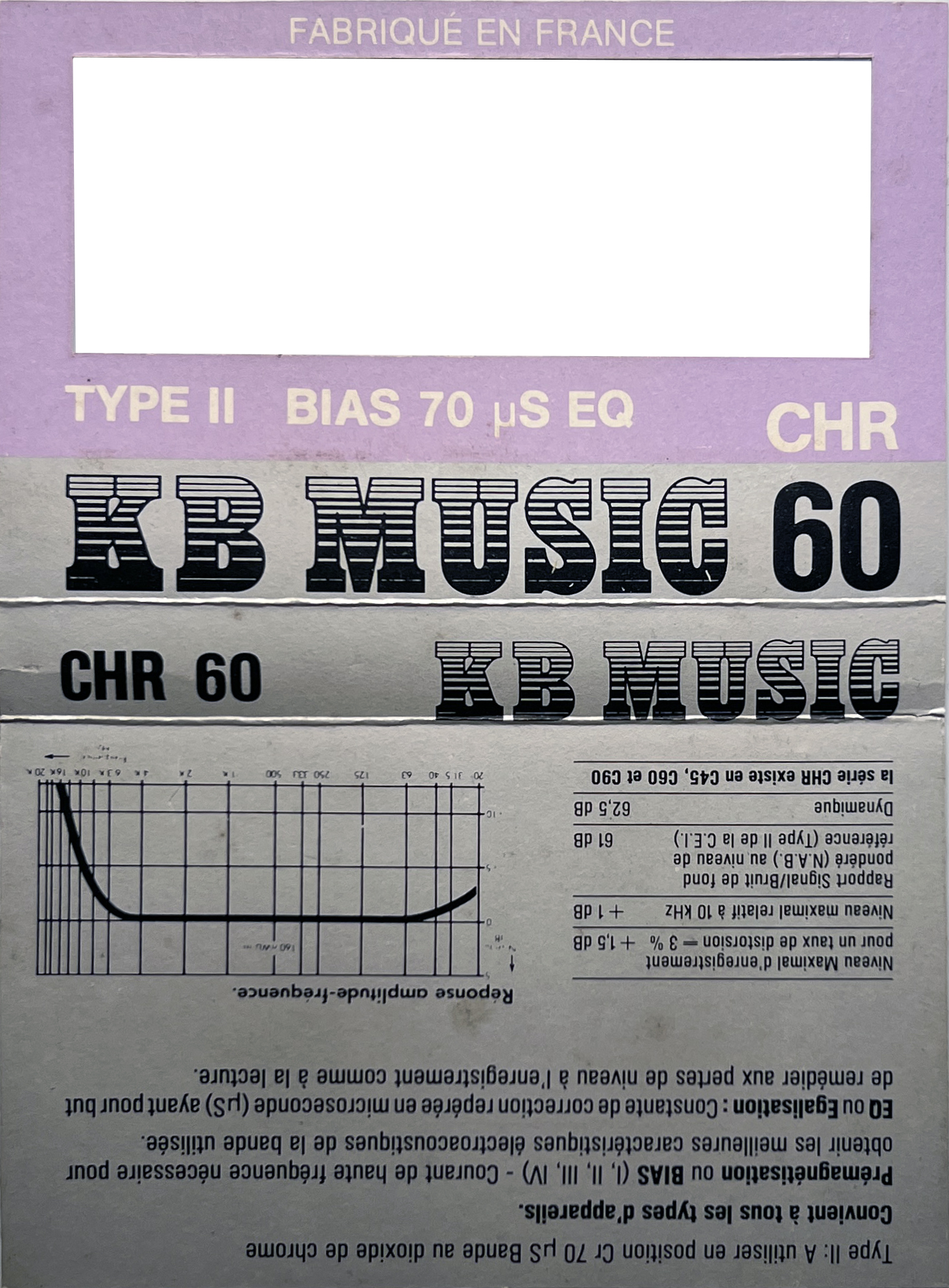 Compact Cassette KB Music CHR 60 Type II Chrome 1984 France