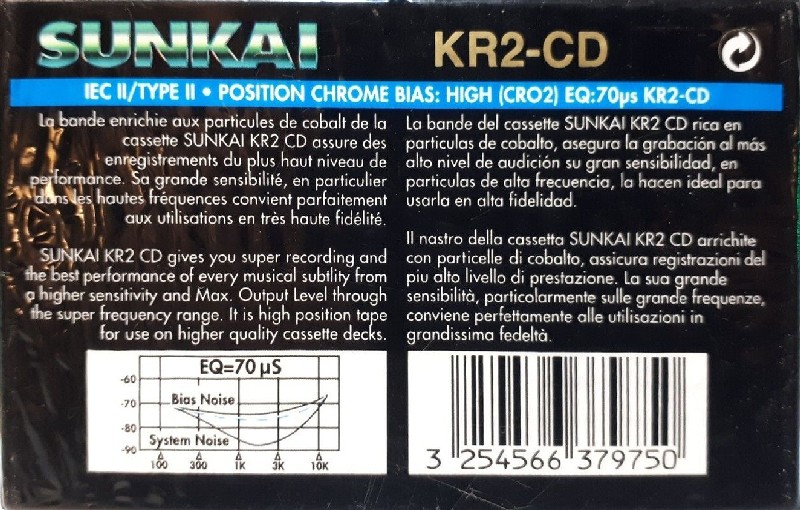 Compact Cassette Sunkai KR2-CD 60 Type II Chrome 1991 Europe