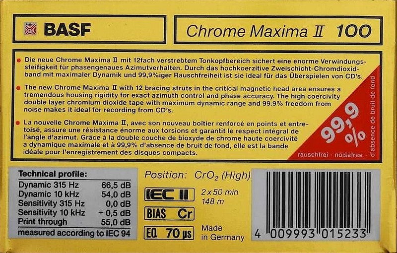 Compact Cassette BASF Chrome Maxima II 100 Type II Chrome 1990 Europe