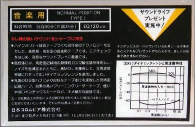 Compact Cassette Denon DX1 90 "Gift Sound Life" Type I Normal 1983 Japan