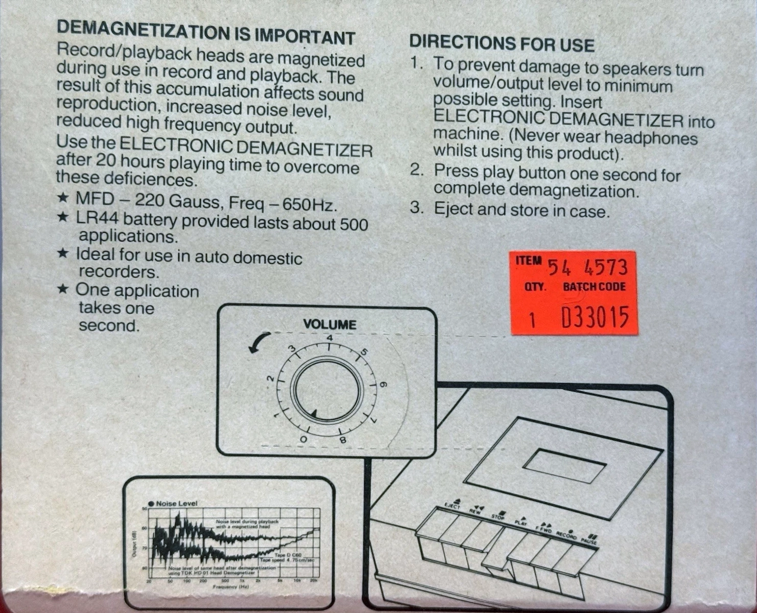 Blister Tandy "44-7029" Head Demagnetiser USA