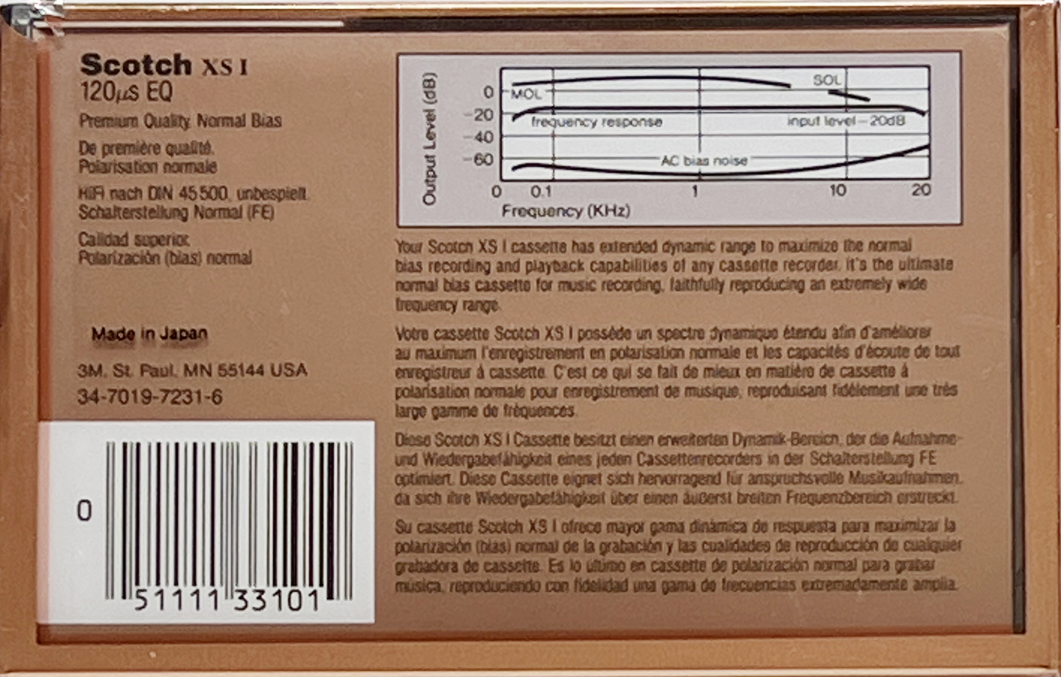 Compact Cassette Scotch XS I 60 Type I Normal 1987 Worldwide