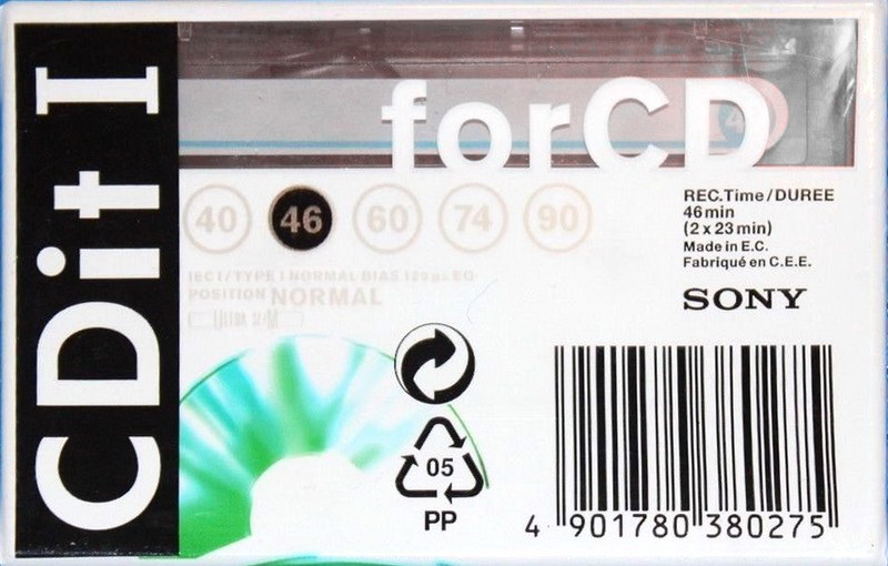 Compact Cassette Sony CDit I 46 "C-46CDIT1B" Type I Normal 1996 Europe