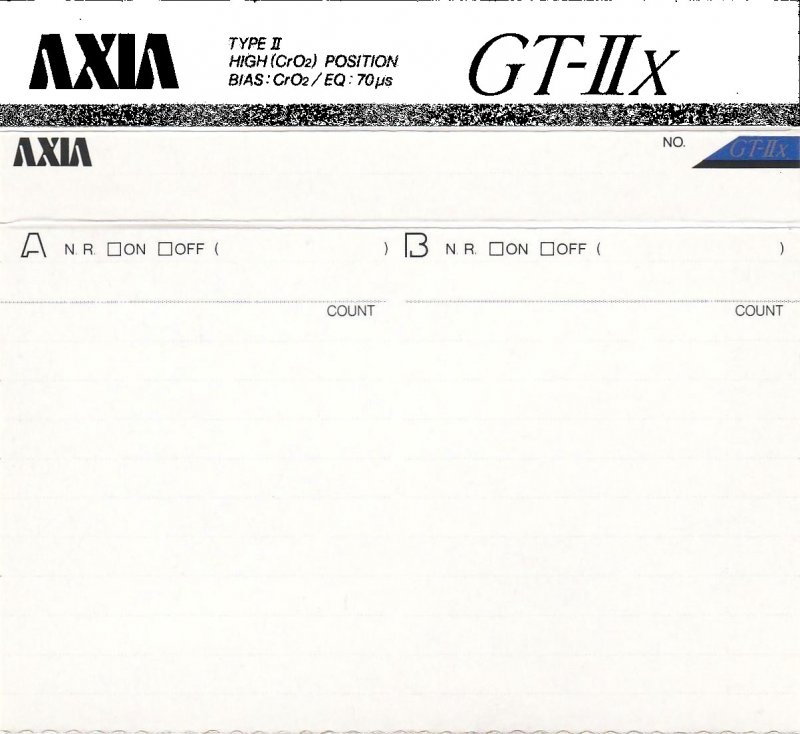 Compact Cassette AXIA GT-IIx 60 "GT-2x W 60" Type II Chrome 1989 Japan