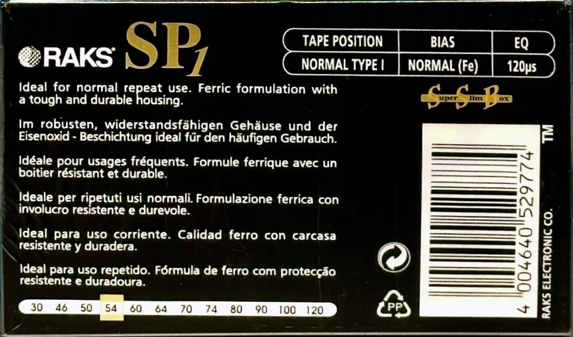 Compact Cassette RAKS SP 1 54 Type I Normal 1998 Europe