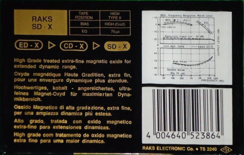 Compact Cassette RAKS SD-X 100 Type II Chrome 1991 Europe