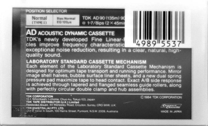 Compact Cassette TDK AD 90 Type I Normal 1984 Australia, Europe