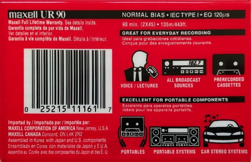 Compact Cassette Maxell UR 90 Type I Normal 2002 North America