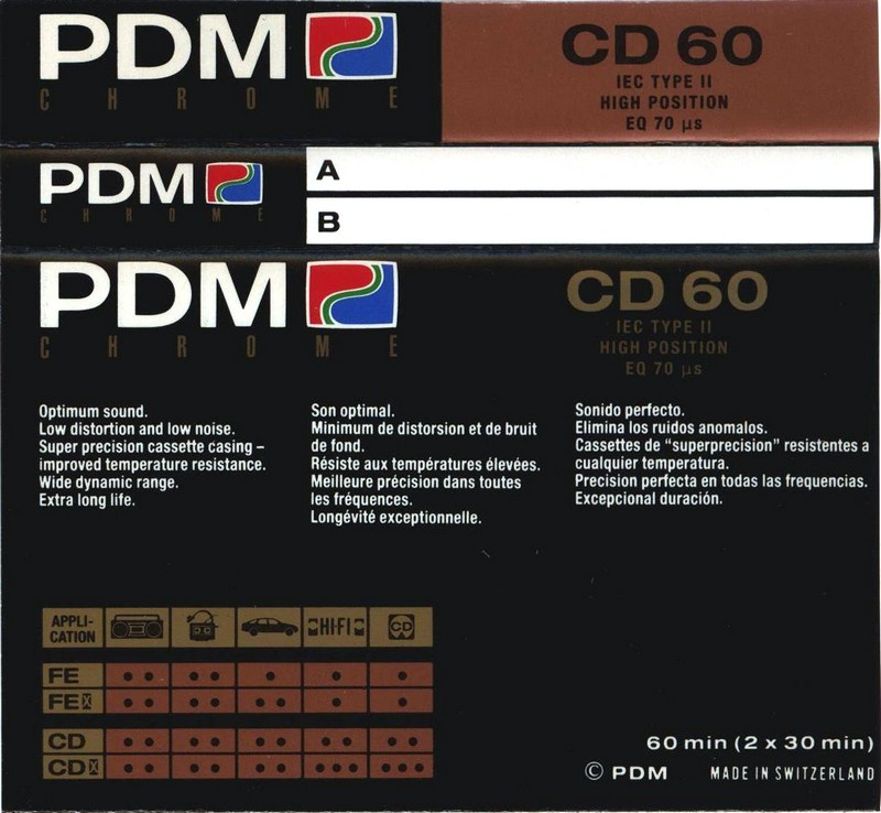 Compact Cassette PDM CD 60 Type II Chrome 1990 Europe