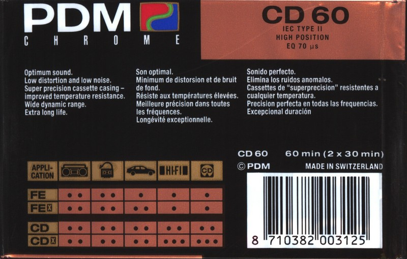Compact Cassette PDM CD 60 Type II Chrome 1990 Europe