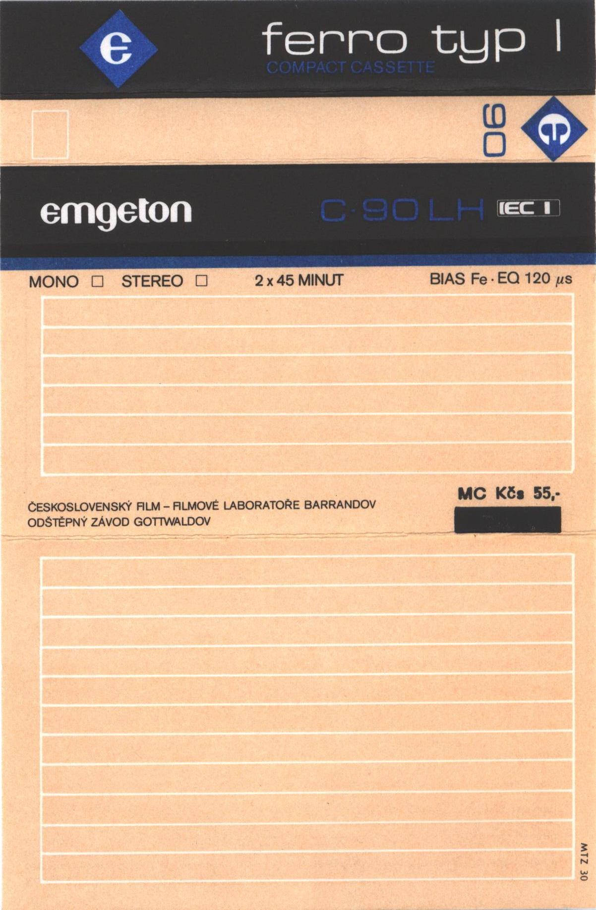 Compact Cassette Emgeton LH 90 Type I Normal 1989 Czechoslovakia