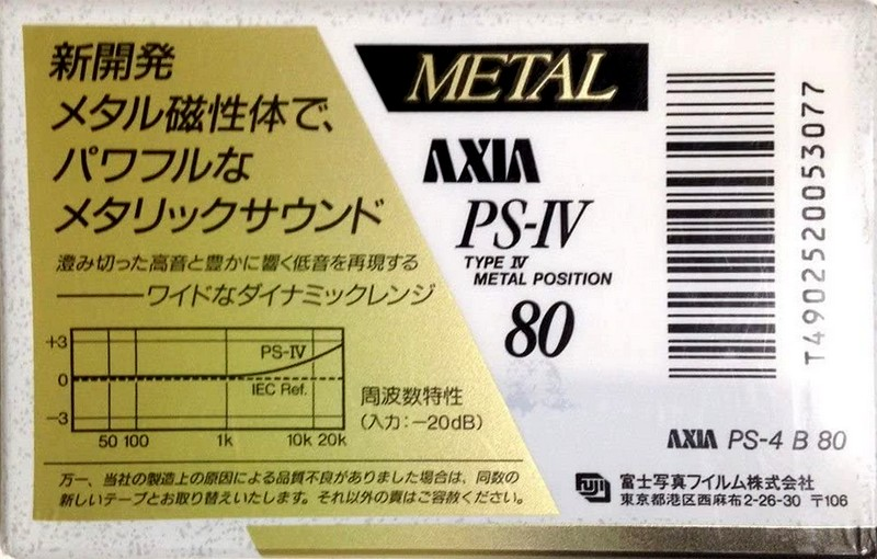 Compact Cassette AXIA PS-IV 80 "PS-4 B 80" Type IV Metal 1991 Japan