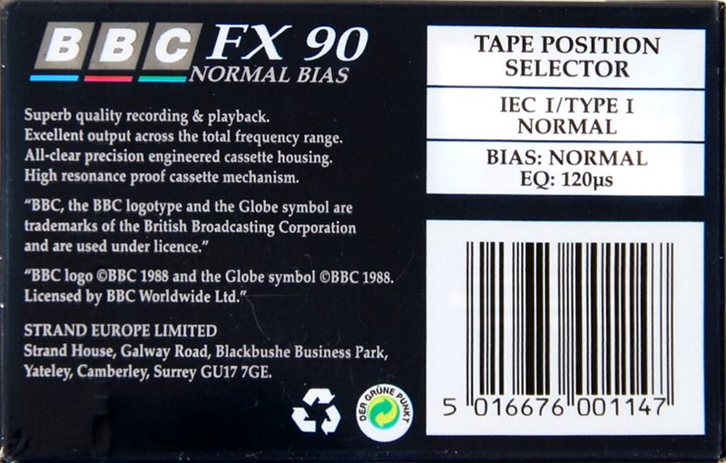 Compact Cassette BBC FX 90 Type I Normal 1988 UK