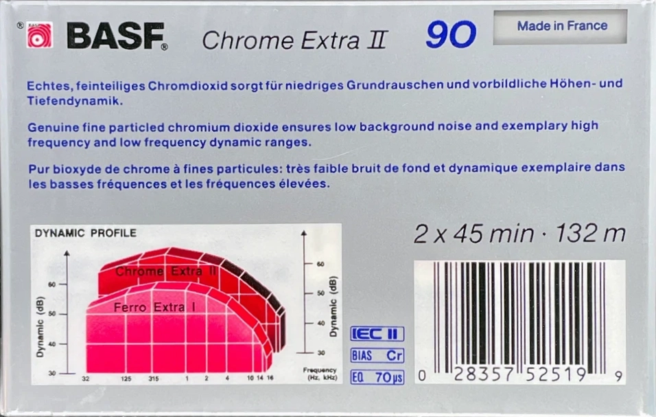 Compact Cassette BASF Chrome Extra II 90 Type II Chrome 1987 USA