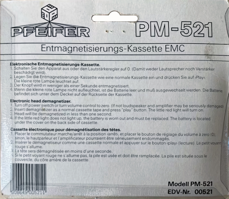 Blister Pfeifer "PM-521" Cleaning Cassette Europe