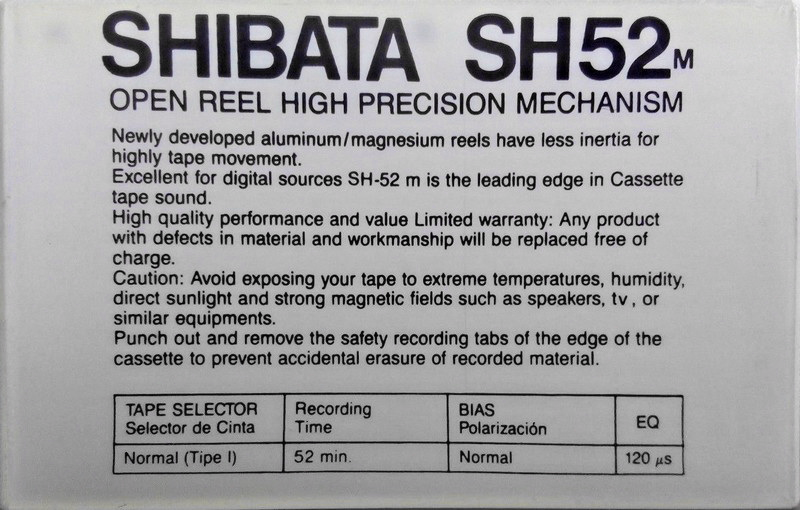 Compact Cassette Shibata SH 52 Type I Normal Hong Kong