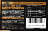 Compact Cassette TDK MA-X 60 "MA-X60G" Type IV Metal 1987 Japan