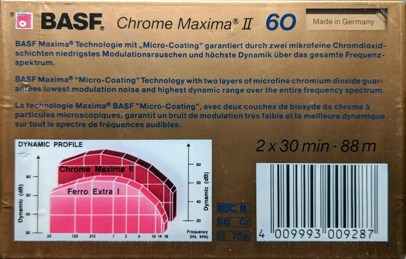 Compact Cassette BASF Chrome Maxima II 60 Type II Chrome 1988 Europe