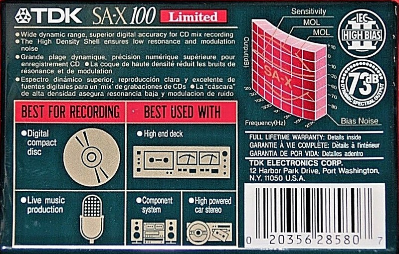 Compact Cassette TDK SA-X 100 "SA-X Limited" Type II Chrome 1992 North America