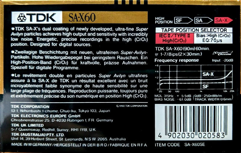 Compact Cassette: TDK  - SA-X 60