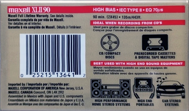 Compact Cassette Maxell XLII 90 Type II Chrome 2000 North America