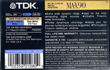 Compact Cassette TDK MA-X 90 Type IV Metal 1990 North America