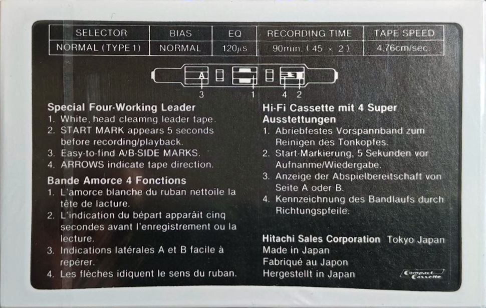 Compact Cassette Hitachi DL 90 Type I Normal 1983 Europe