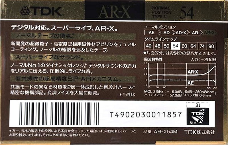 Compact Cassette TDK AR-X 54 "AR-X54M" Type I Normal 1990 Japan