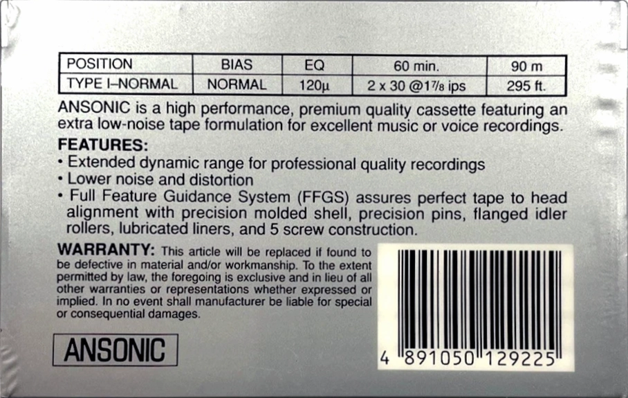 Compact Cassette Ansonic 60 Type I Normal Unknown Country