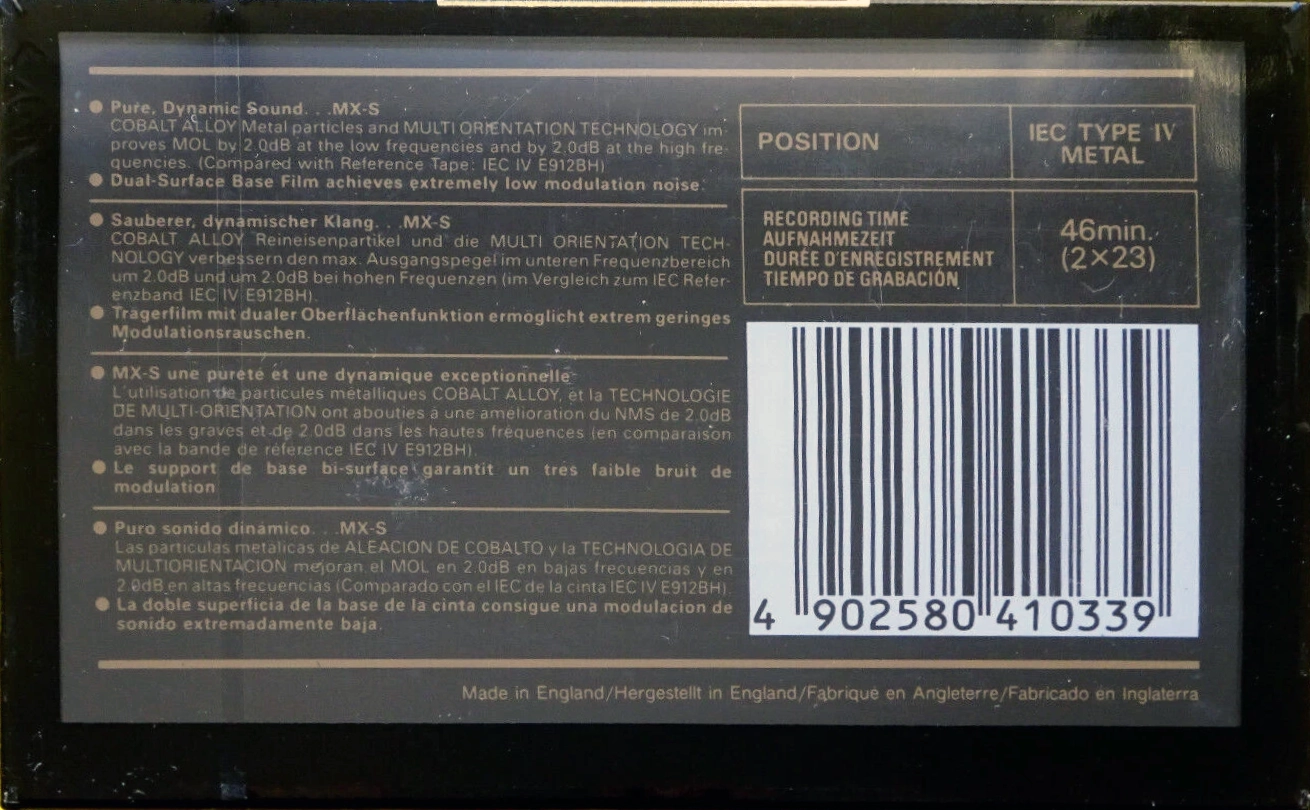 Compact Cassette Maxell MX-S 46 Type IV Metal 1992 Europe