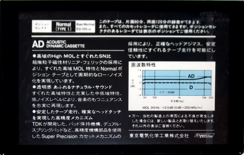 Compact Cassette TDK AD 120 Type I Normal 1982 Japan