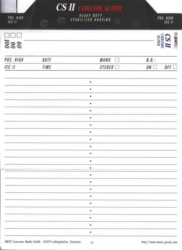 Compact Cassette Emtec CS II Chrome Super 90 Type II Chrome 2004 Europe
