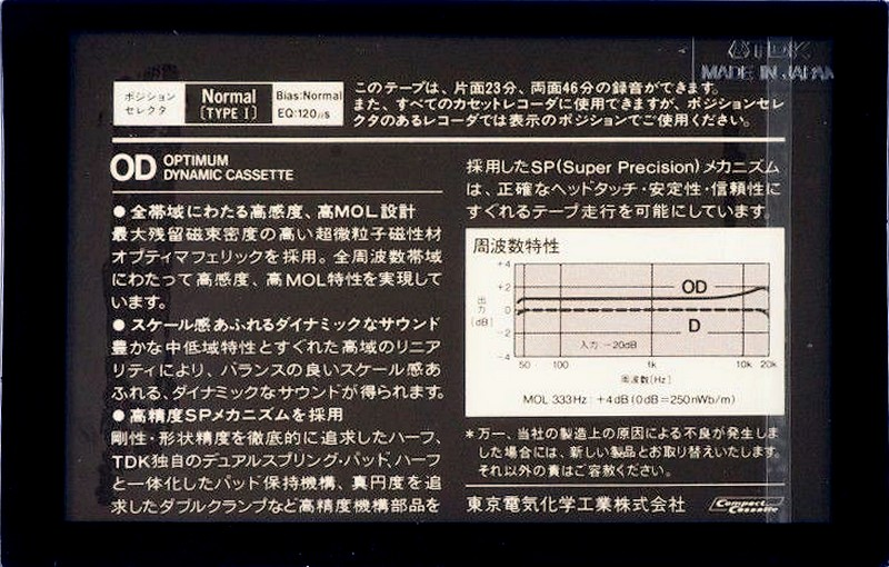 Compact Cassette TDK OD 46 Type I Normal 1982 Japan