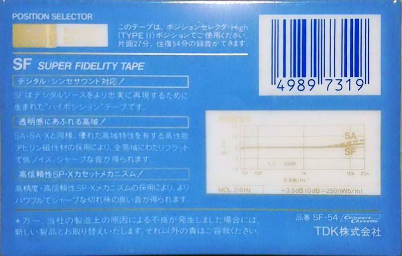 Compact Cassette TDK SF 54 "SF-54" Type II Chrome 1985 Japan
