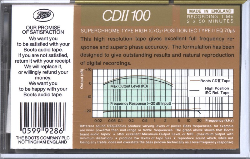 Compact Cassette Boots / Boots Audio CDII 100 Type II Chrome 1989 UK