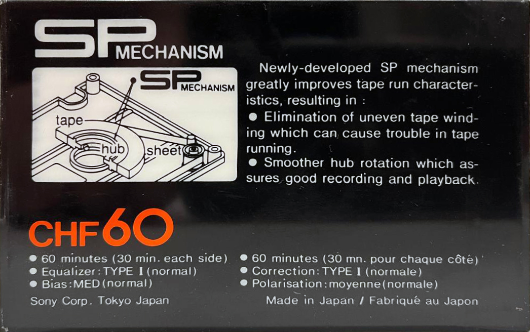 Compact Cassette Sony CHF 60 "transparent gasket" Type I Normal 1983 North America