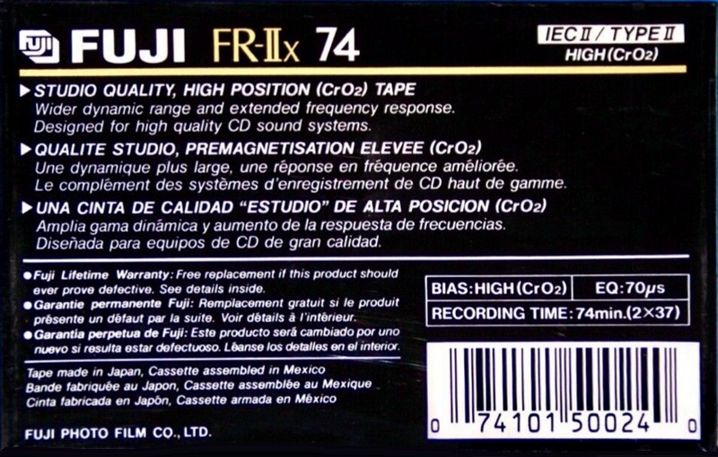 Compact Cassette Fuji FR-IIx 74 Type II Chrome 1989 North America