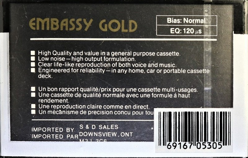 Compact Cassette Embassy Gold 60 Type I Normal 1988 Canada