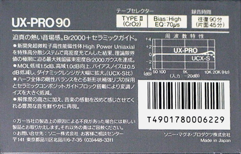 Compact Cassette Sony UX-Pro 90 Type II Chrome 1986 Japan