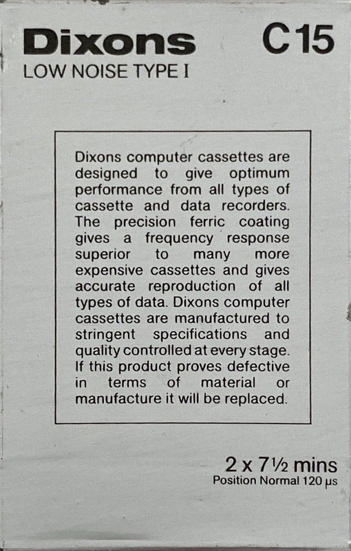 Compact Cassette Dixons 15 Computer Cassette 1982 UK