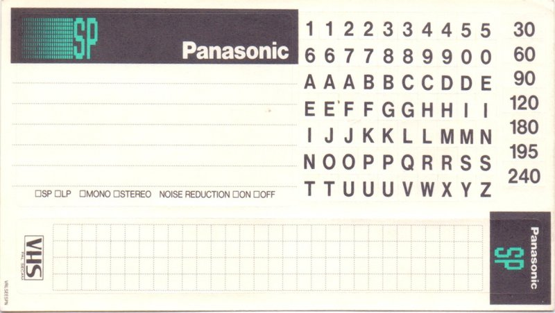 VHS, Video Home System: Matsushita Panasonic - SP 60