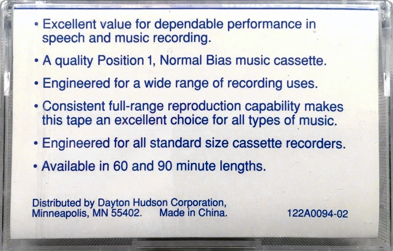 Compact Cassette Target 90 Type I Normal 1993 USA