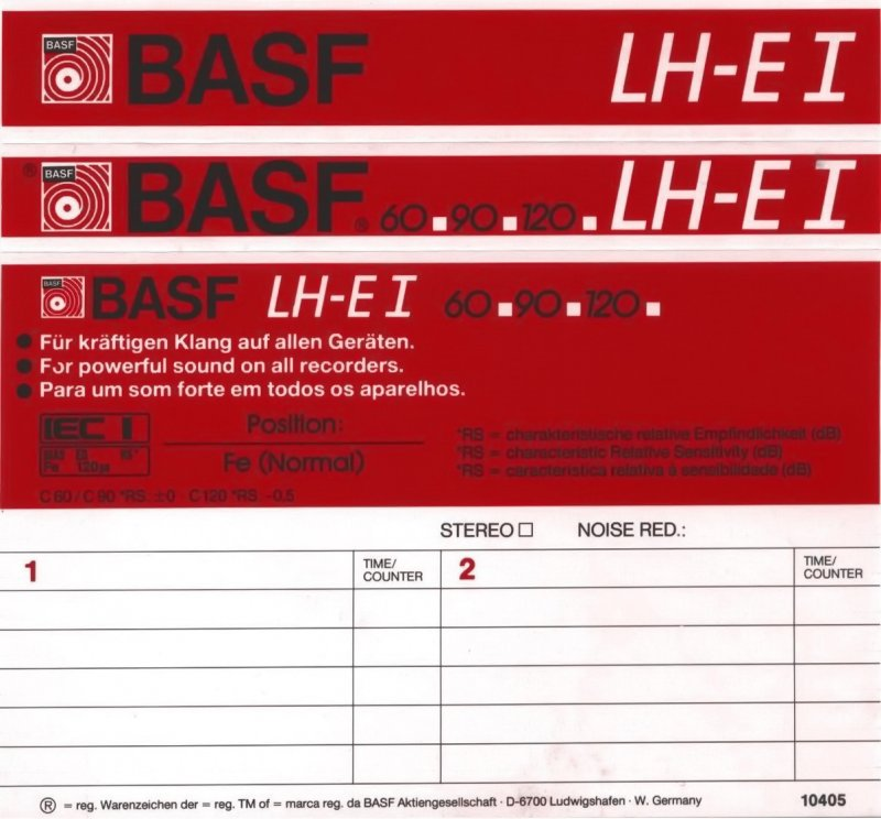 Compact Cassette BASF LH Extra I 60 "LH-E I" Type I Normal 1985 Europe