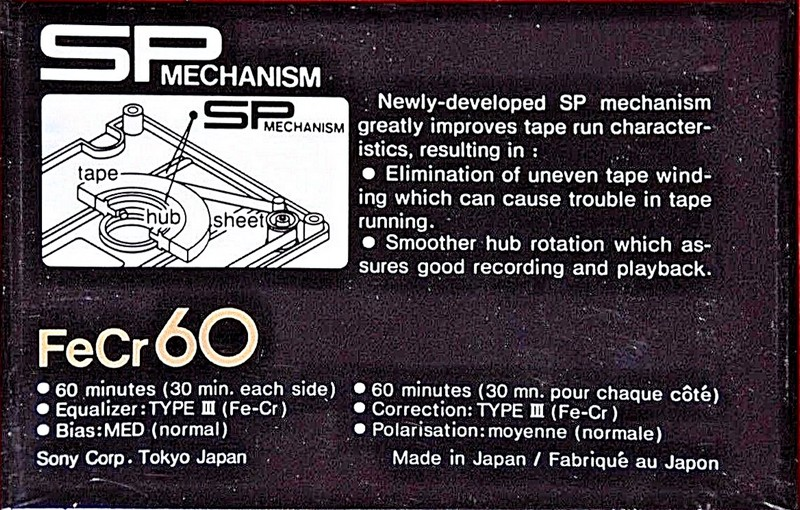 Compact Cassette Sony FeCr 60 Type III Ferro Chrome 1979 North America