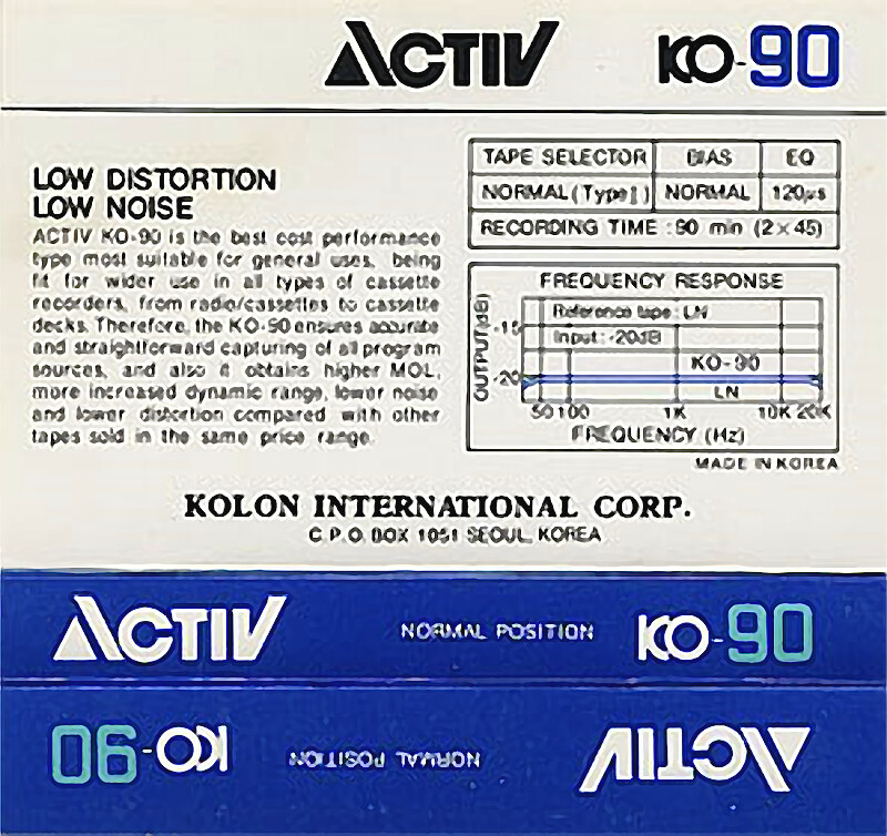 Compact Cassette Activ KO 90 Type I Normal South Korea