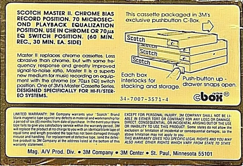 Compact Cassette Scotch Master II 60 Type II Chrome 1977 USA