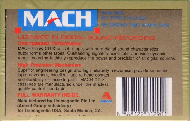 Compact Cassette Mach CD-X 90 Type II Chrome 1990 USA