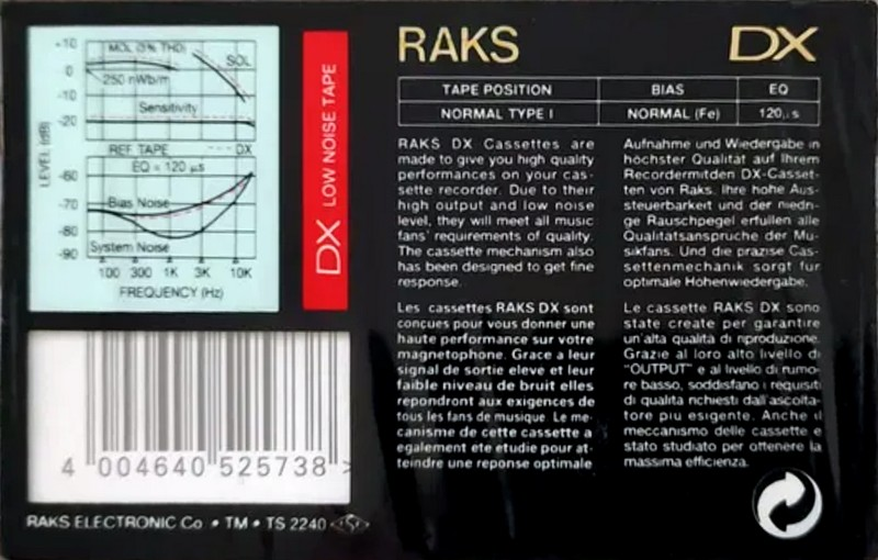 Compact Cassette RAKS DX 100 Type I Normal 1993 Europe