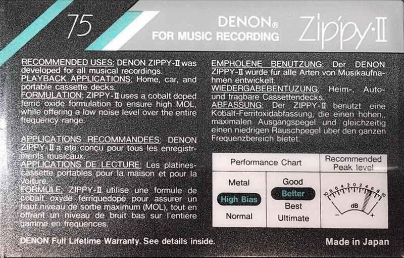 Compact Cassette Denon Zippy-II 75 Type II Chrome 1988 Europe