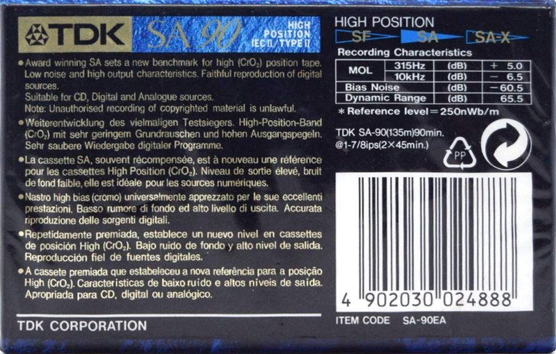 Compact Cassette TDK SA 90 "SA-90EA" Type II Chrome 1995 Europe